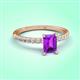 3 - Aurin 7x5 mm Emerald Cut Amethyst and Round Diamond Engagement Ring 