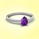3 - Aurin 7x5 mm Pear Amethyst and Round Diamond Engagement Ring 