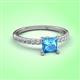 3 - Aurin 6.00 mm Princess Blue Topaz and Diamond Engagement Ring 