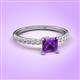 3 - Aurin 6.00 mm Asscher Cut Amethyst and Round Diamond Engagement Ring 