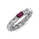 4 - Beverly 5x3 mm Emerald Cut Lab Grown Diamond and Rhodolite Garnet Eternity Band 