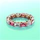 3 - Beverly 5x3 mm Emerald Cut Forever One Moissanite and Pink Tourmaline Eternity Band 