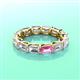 3 - Beverly 5x3 mm Emerald Cut Forever One Moissanite and Pink Sapphire Eternity Band 