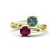 1 - Jianna 6.00 mm Cushion Lab Created Alexandrite and Round Rhodolite Garnet 2 Stone Promise Ring 