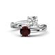 1 - Jianna IGI Certified 6.00 mm Cushion Lab Grown Diamond and Round Red Garnet 2 Stone Promise Ring 