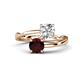 1 - Jianna IGI Certified 6.00 mm Cushion Lab Grown Diamond and Round Red Garnet 2 Stone Promise Ring 