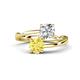 1 - Jianna IGI Certified 6.00 mm Cushion Lab Grown Diamond and Round Lab Created Yellow Sapphire 2 Stone Promise Ring 