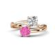 1 - Jianna IGI Certified 6.00 mm Cushion Lab Grown Diamond and Round Lab Created Pink Sapphire 2 Stone Promise Ring 
