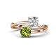 1 - Jianna IGI Certified 6.00 mm Cushion Lab Grown Diamond and Round Peridot 2 Stone Promise Ring 