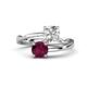1 - Jianna IGI Certified 6.00 mm Cushion Lab Grown Diamond and Round Rhodolite Garnet 2 Stone Promise Ring 