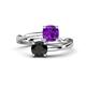 1 - Jianna 6.00 mm Cushion Amethyst and Round Black Diamond 2 Stone Promise Ring 