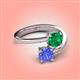 4 - Jianna 6.00 mm Cushion Lab Created Emerald and Round Tanzanite 2 Stone Promise Ring 