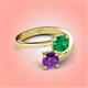 4 - Jianna 6.00 mm Cushion Lab Created Emerald and Round Amethyst 2 Stone Promise Ring 