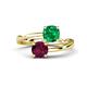 1 - Jianna 6.00 mm Cushion Lab Created Emerald and Round Rhodolite Garnet 2 Stone Promise Ring 