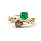 1 - Jianna 6.00 mm Cushion Lab Created Emerald and Round Smoky Quartz 2 Stone Promise Ring 