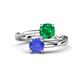 1 - Jianna 6.00 mm Cushion Lab Created Emerald and Round Tanzanite 2 Stone Promise Ring 