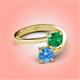 4 - Jianna 6.00 mm Cushion Lab Created Emerald and Round Blue Topaz 2 Stone Promise Ring 