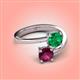 4 - Jianna 6.00 mm Cushion Lab Created Emerald and Round Rhodolite Garnet 2 Stone Promise Ring 