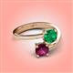 4 - Jianna 6.00 mm Cushion Lab Created Emerald and Round Rhodolite Garnet 2 Stone Promise Ring 