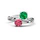 1 - Jianna 6.00 mm Cushion Lab Created Emerald and Round Pink Tourmaline 2 Stone Promise Ring 