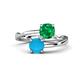 1 - Jianna 6.00 mm Cushion Lab Created Emerald and Round Turquoise 2 Stone Promise Ring 