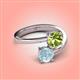 4 - Jianna 6.00 mm Cushion Peridot and Round Aquamarine 2 Stone Promise Ring 