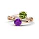 1 - Jianna 6.00 mm Cushion Peridot and Round Amethyst 2 Stone Promise Ring 