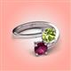4 - Jianna 6.00 mm Cushion Peridot and Round Rhodolite Garnet 2 Stone Promise Ring 