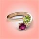 4 - Jianna 6.00 mm Cushion Peridot and Round Rhodolite Garnet 2 Stone Promise Ring 