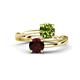 1 - Jianna 6.00 mm Cushion Peridot and Round Red Garnet 2 Stone Promise Ring 
