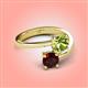 4 - Jianna 6.00 mm Cushion Peridot and Round Red Garnet 2 Stone Promise Ring 
