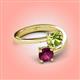 4 - Jianna 6.00 mm Cushion Peridot and Round Rhodolite Garnet 2 Stone Promise Ring 