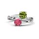1 - Jianna 6.00 mm Cushion Peridot and Round Pink Tourmaline 2 Stone Promise Ring 