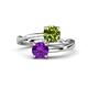 1 - Jianna 6.00 mm Cushion Peridot and Round Amethyst 2 Stone Promise Ring 