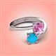 4 - Jianna 6.00 mm Cushion Lab Created Pink Sapphire and Round Turquoise 2 Stone Promise Ring 