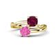 1 - Jianna 6.00 mm Cushion Rhodolite Garnet and Round Lab Created Pink Sapphire 2 Stone Promise Ring 