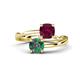 1 - Jianna 6.00 mm Cushion Rhodolite Garnet and Round Lab Created Alexandrite 2 Stone Promise Ring 