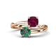 1 - Jianna 6.00 mm Cushion Rhodolite Garnet and Round Lab Created Alexandrite 2 Stone Promise Ring 