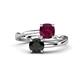 1 - Jianna 6.00 mm Cushion Rhodolite Garnet and Round Black Diamond 2 Stone Promise Ring 