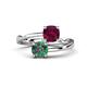 1 - Jianna 6.00 mm Cushion Rhodolite Garnet and Round Lab Created Alexandrite 2 Stone Promise Ring 