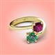 4 - Jianna 6.00 mm Cushion Rhodolite Garnet and Round Lab Created Alexandrite 2 Stone Promise Ring 