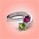 4 - Jianna 6.00 mm Cushion Rhodolite Garnet and Round Peridot 2 Stone Promise Ring 