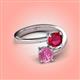 4 - Jianna 6.00 mm Cushion Lab Created Ruby and Round Lab Created Pink Sapphire 2 Stone Promise Ring 