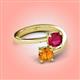 4 - Jianna 6.00 mm Cushion Lab Created Ruby and Round Citrine 2 Stone Promise Ring 