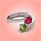 4 - Jianna 6.00 mm Cushion Lab Created Ruby and Round Peridot 2 Stone Promise Ring 