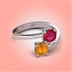 4 - Jianna 6.00 mm Cushion Lab Created Ruby and Round Citrine 2 Stone Promise Ring 