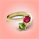 4 - Jianna 6.00 mm Cushion Lab Created Ruby and Round Peridot 2 Stone Promise Ring 