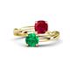1 - Jianna 6.00 mm Cushion Lab Created Ruby and Round Emerald 2 Stone Promise Ring 