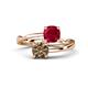 1 - Jianna 6.00 mm Cushion Lab Created Ruby and Round Smoky Quartz 2 Stone Promise Ring 