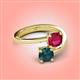 4 - Jianna 6.00 mm Cushion Lab Created Ruby and Round London Blue Topaz 2 Stone Promise Ring 